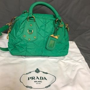 Prada BIO402 light green Chevron Quilted Nylon Bag